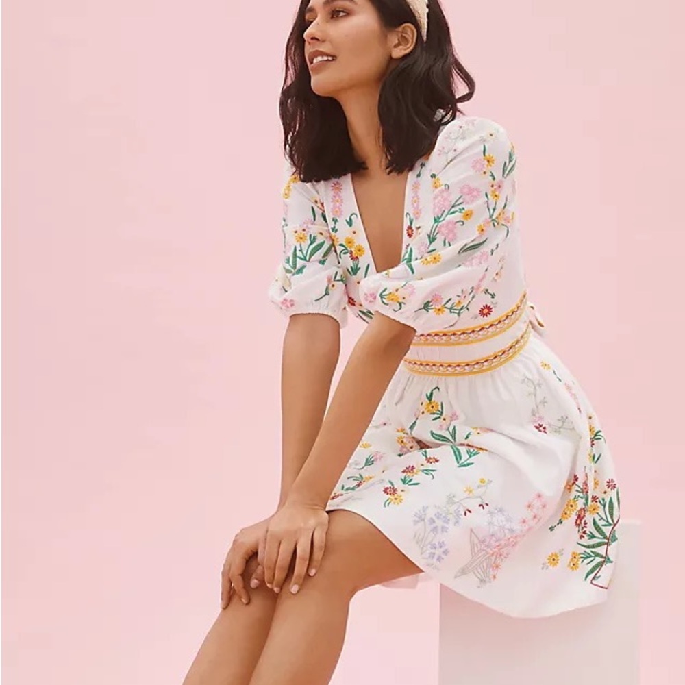 Anthropologie Deep V Floral Mini Dress